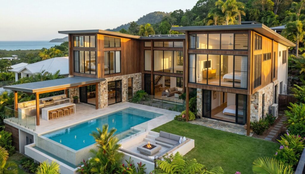Modern coastal home with pool and veranda