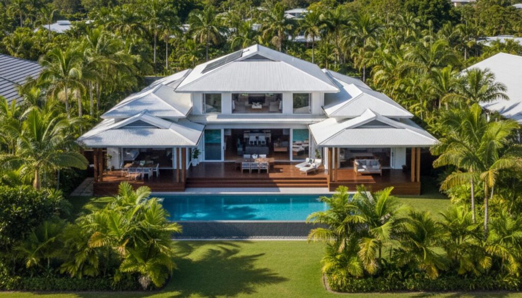 Luxurious tropical house with large pool and garden.