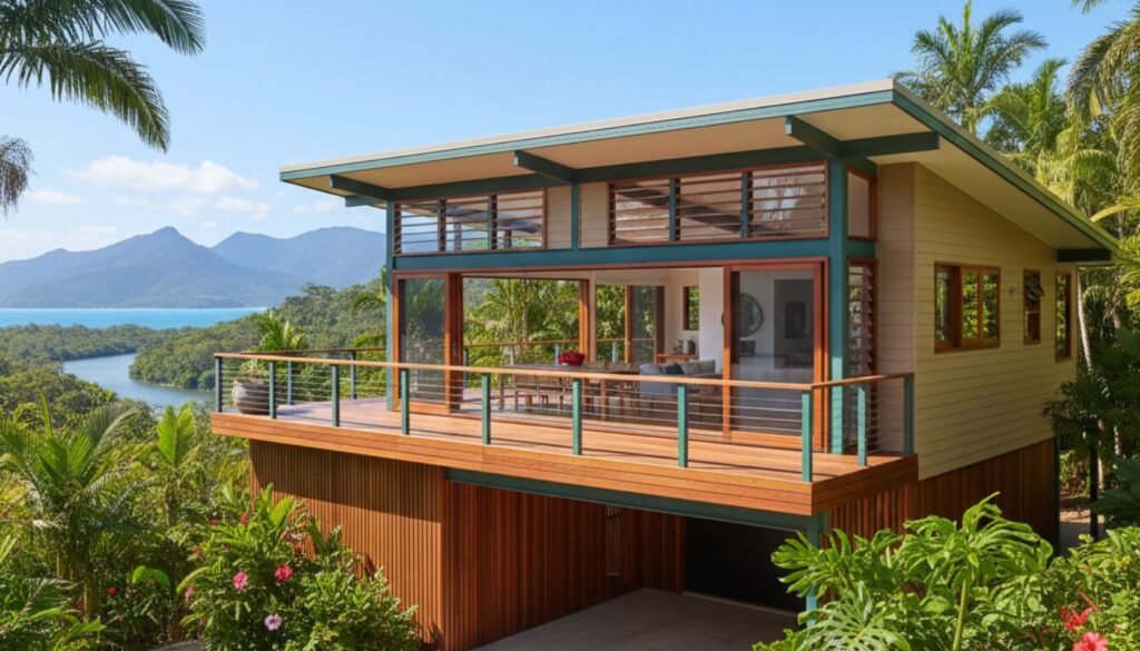 Modern house with mountain and ocean view.