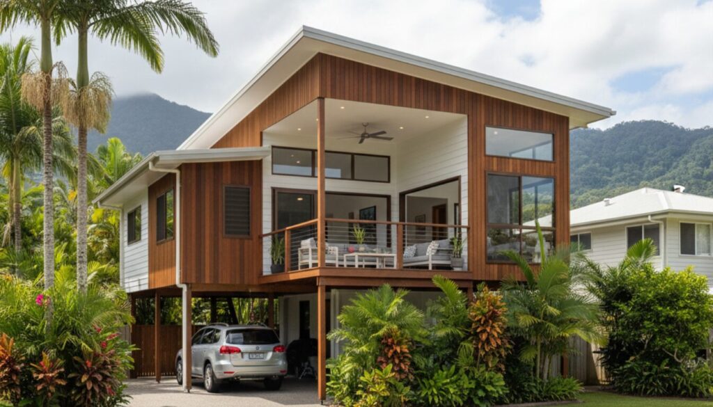 Modern Queenslander home with tropical garden