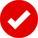 Red circle with white tick icon.
